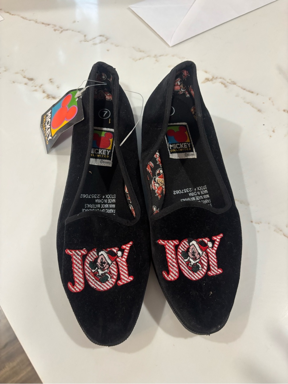 Disney vintage Mickey Mouse Black Velvet 'JOY' Embroidered velvet Loafers NWT